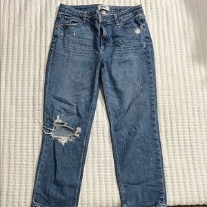 PAIGE Distressed Blue Straight Leg Jeans